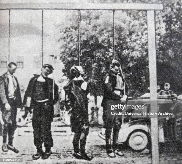 Yugoslav partisans executed by German soldiers in Yugoslavia 1940.