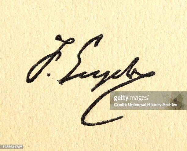 Signature of Friedrich Engels , German philosopher, historian, political scientist and revolutionary socialist.