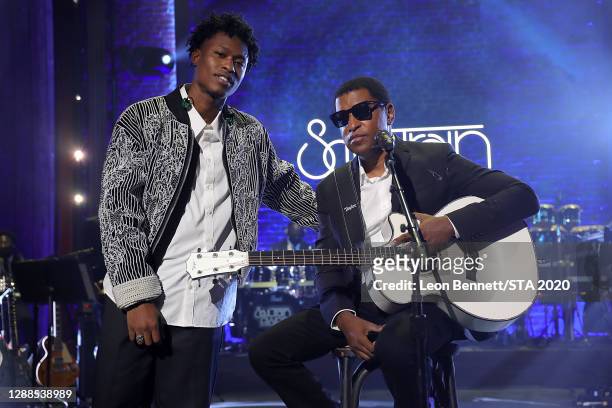 In this image released on November 29th, Lucky Daye and Babyface perform during the 2020 Soul Train Awards presented by BET.