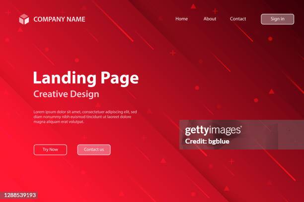 ilustrações de stock, clip art, desenhos animados e ícones de landing page template - abstract design with geometric shapes - trendy red gradient - blank page