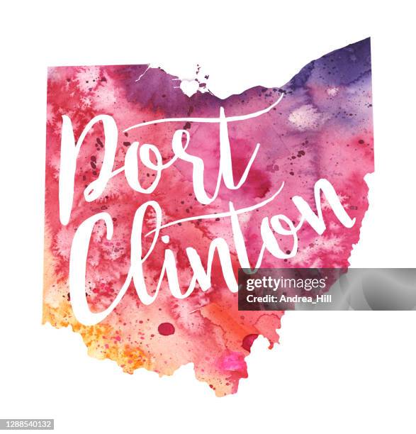 port clinton, ohio raster watercolor map illustration - port clinton ohio stock illustrations