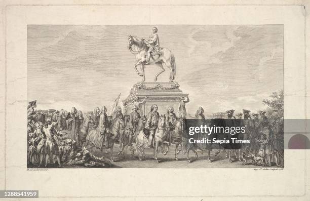 The Inauguration of the Statue of Louis XV, Vignette on page 1, from Description des Travaux qui ont précédé. Accompagné et suivi la fonte en bronze...