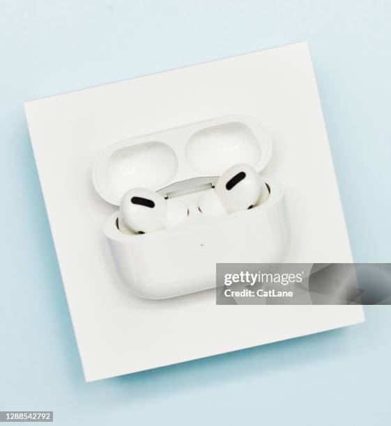 apple air pods pro wireless with original packaging - in ear headphones stock pictures, royalty-free photos & images