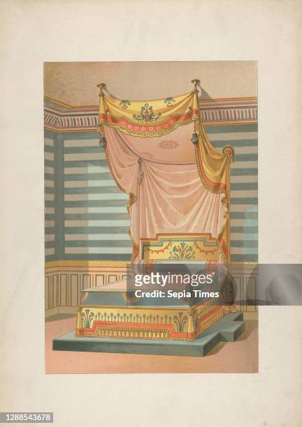 Bed in Egyptian Style, from 'Nouveaux modèles de Tentures ', ca. 1875–85, Color lithography, Sheet: 18 1/2 × 12 15/16 in. , Ernest Foussier , Design...