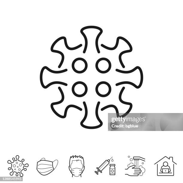 coronavirus cell (covid-19). line icon - editable stroke - sars virus microscope stock illustrations