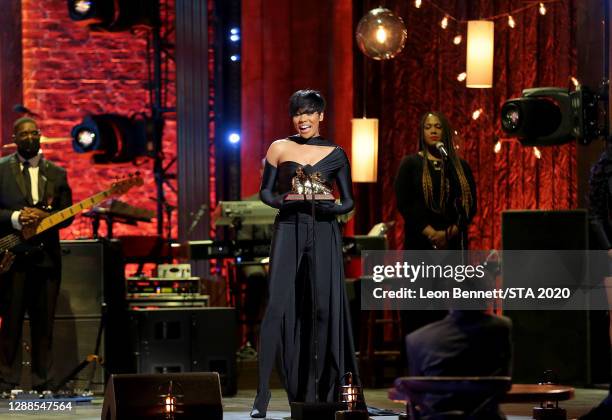 In this image released on November 29th, Monica attends the 2020 Soul Train Awards presented by BET.