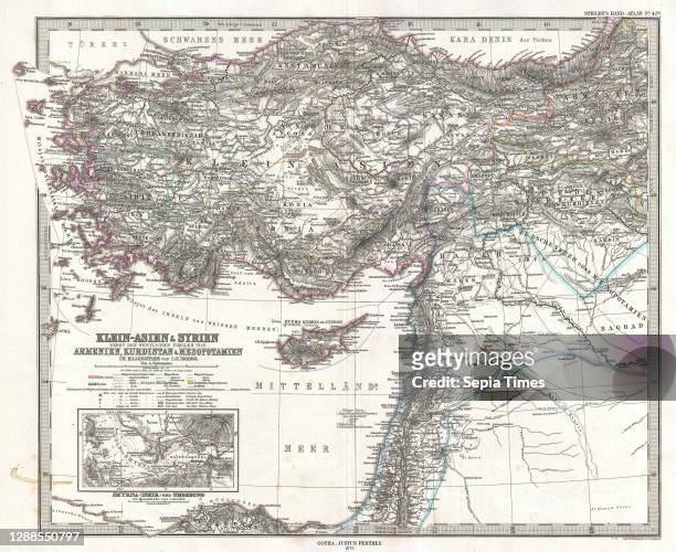 Stieler Map of Asia Minor, Syria and Israel, Palestine, modern Turkey.