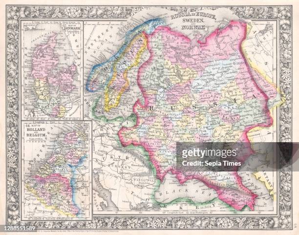 Mitchell Map of Russia, Scandinavia, Denmark, Holland and Belgium.