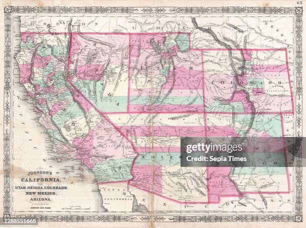 Johnson Map of California, Nevada, Utah, Arizona, New Mexico and Colorado.