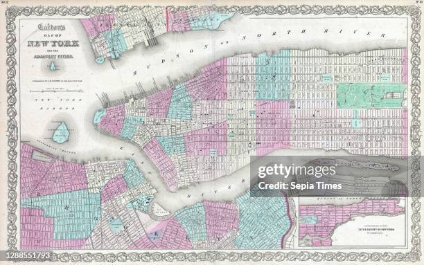 Colton Map of New York City w- Brooklyn, Manhattan, and Hoboken.