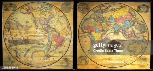 Set of Two Pelton Wall Maps, Western Hemisphere and Eastern Hemisphere.