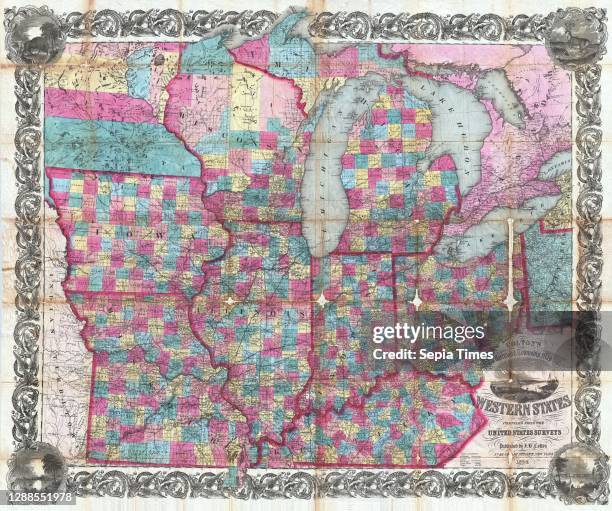 Colton Pocket Map of Ohio, Michigan, Wisconsin, Iowa, Illinois, Missouri, Indiana and Kentucky.