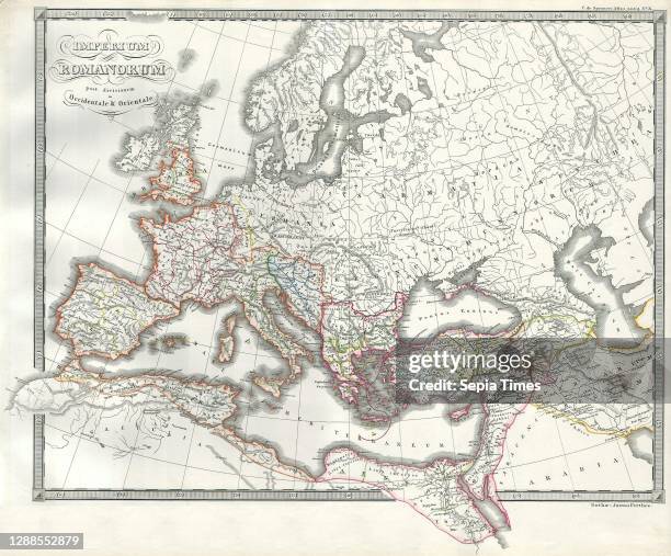 Map of the Roman Empire as Divided into East and West, Ancient Rome.