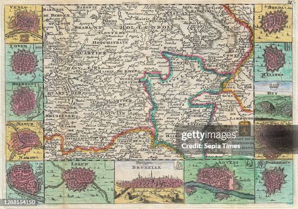 La Feuille Map of Brabant, vicinity of Brussels, Belgium.