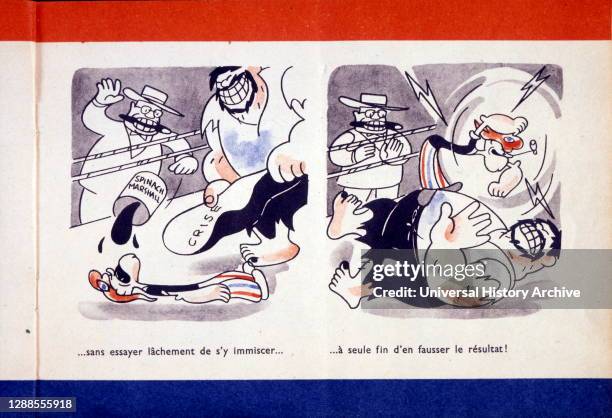 Colour comic strip of an early version of Popeye eating up his enemy after eating spinach..