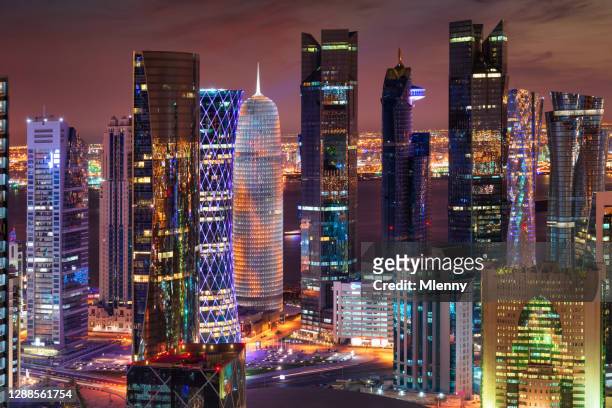 qatar doha cityscape at night qatar middle east - doha street stock pictures, royalty-free photos & images