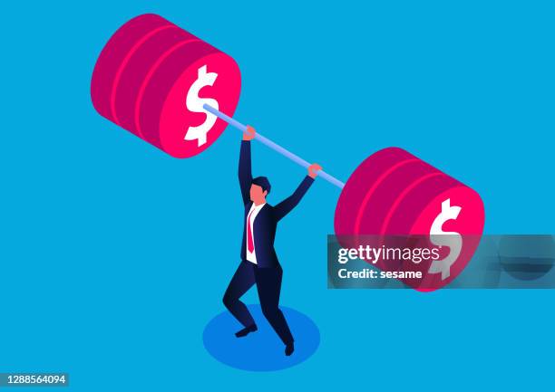 ilustrações de stock, clip art, desenhos animados e ícones de businessman successfully lifting weights - turnover sport