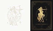 Zodiac sagittarius girl character horoscope sign line art silhouette design vector illustration