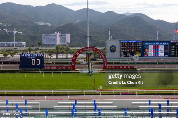 The empty stand at Sha Tin racecourse during the Chevalier Cup Race Day on November 29, 2020 in Hong Kong. The coronavirus lockout limited the crowd...