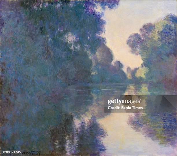 Morning on the Seine near Giverny Oil on canvas, 32 1/8 x 36 5/8 in. , Paintings, Claude Monet , Begun in 1896, Monet’s Mornings on the Seine series...