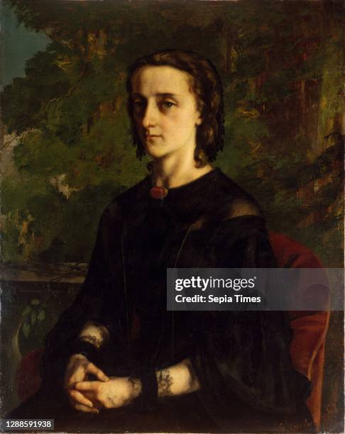 Madame de Brayer Oil on canvas, 36 x 28 5/8 in. , Paintings, Gustave Courbet , Courbet made this portrait during an 1858 trip to Brussels intended to...