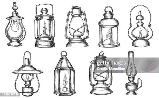 vintage lampe hand zeichnung set - lampions stock-grafiken, -clipart, -cartoons und -symbole