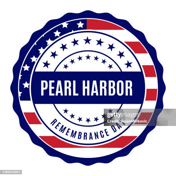 ilustraciones, imágenes clip art, dibujos animados e iconos de stock de etiqueta del día del recuerdo de pearl harbor. vector - pearl harbor