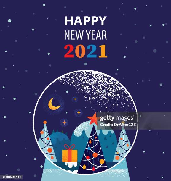 snow globe seasonal new year 2021 greetings - new year cartoon stock illustrations