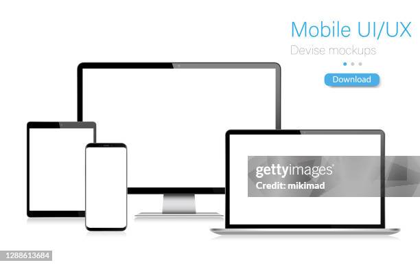 realistic vector mockup digital tablet, mobile phone, smart phone, laptop and computer monitor. ui / ux design. vector illustration, modern digital devise, digital template. stock illustration. eps 10. - view finder stock illustrations