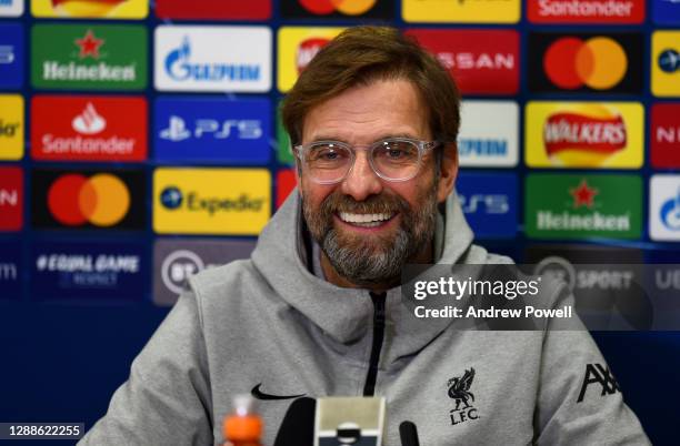 Jurgen Klopp manager of Liverpool during a press conference ahead of the UEFA Champions League Group D stage match between Liverpool FC and Ajax...
