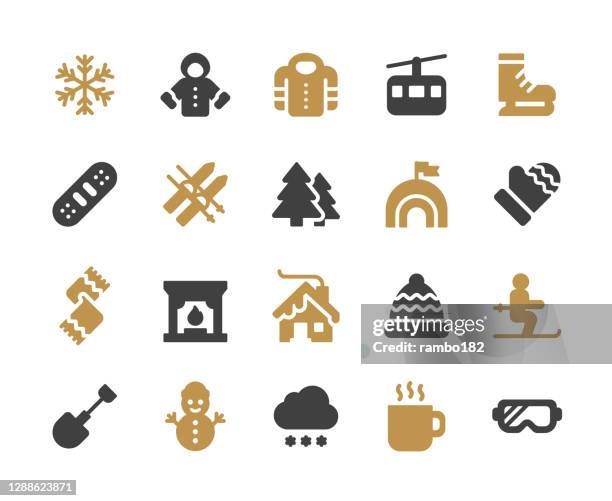 bildbanksillustrationer, clip art samt tecknat material och ikoner med vinter glyph ikoner. pixel perfekt. för mobil och webb. innehåller sådana ikoner som vinter, säsong, snö, skidåkning, jul, julgran, snögubbe, hot drink, skridskor, jacka, kappa, snowboard, hydda, skidor, goggles, skridskor. - stickad mössa