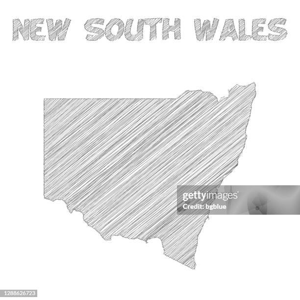 new south wales map hand drawn on white background - new south wales map stock illustrations