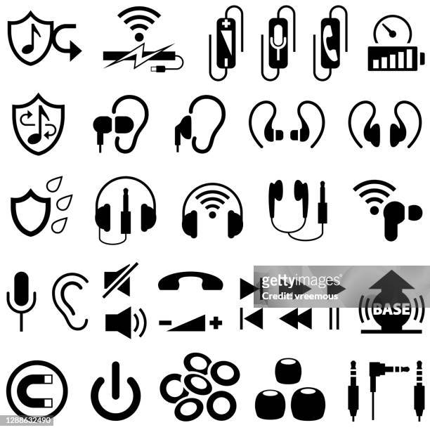 illustrations, cliparts, dessins animés et icônes de écouteurs et icônes casque - in ear headphones