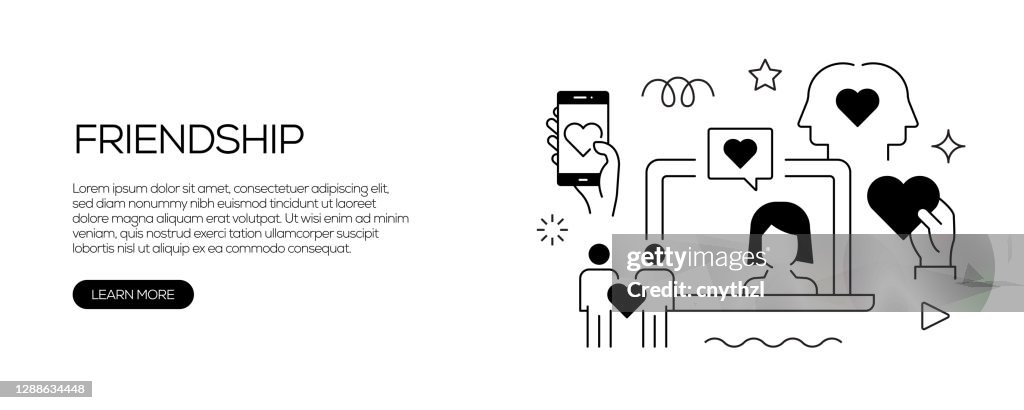 Friendship Header Friendship And Relationship Related Web Banner Line Style Modern Linear ...