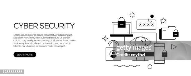 cyber security related web banner line style. modern linear design vector illustration for web banner, website header etc. - gdpr stock illustrations