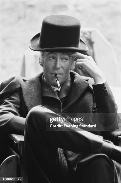 British actor Peter O'Toole in costume as Jack Gurney, 14th Earl of Gurney on the set of the film 'The Ruling Class', UK, August 1971.
