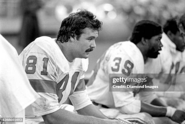 Tight end Russ Francis of the New England Patriots on the sideline during a game against the New York Jets at Shea Stadium on October 02, 1977 in...