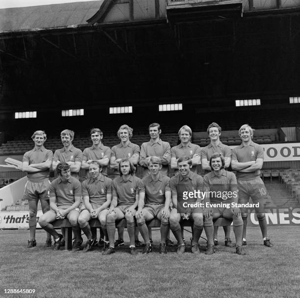 The Middlesbrough FC 2nd division football team for the 1971-1972 season, UK, 1971. From left to right Bill Gates, Alex Smith, Alan Moody, Stuart...