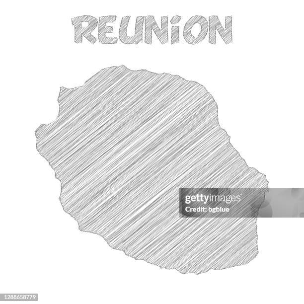 ilustraciones, imágenes clip art, dibujos animados e iconos de stock de mapa de reunión dibujado a mano sobre fondo blanco - reunion island