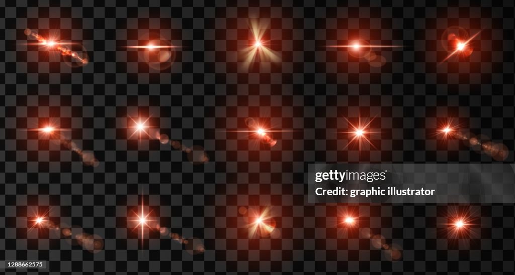 Flared Object Set Of Lens Flare Light Glow Effect Red Sparkle And Glare Object ...