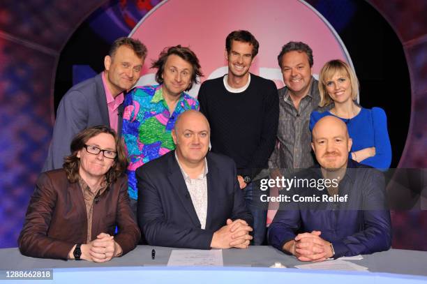 Celebrities take part in a Mock the Week special for sport relief 2014 in London, England."u2028"u2028Front row left to right: Ed Byrne, Dara...
