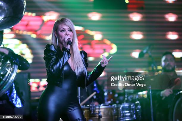 Marisol Terrazas of Los Horoscopos de Durango performs on stage during a Thanksgiving concert at Farwest Club on November 27, 2020 in Dallas, Texas.