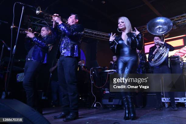 Marisol Terrazas of Los Horoscopos de Durango pose for picture during a Thanksgiving concert at Farwest Club on November 27, 2020 in Dallas, Texas.