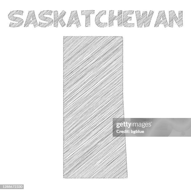 saskatchewan map hand drawn on white background - saskatchewan map stock illustrations