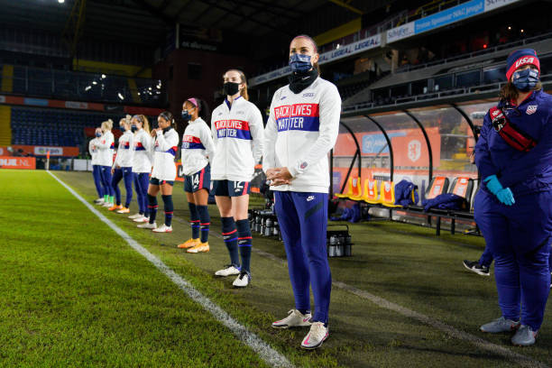 Alex Morgan and USWNT bench of the United States during a game between Netherlands and USWNT at Rat Verlegh Stadion on November 27, 2020 in Breda,...