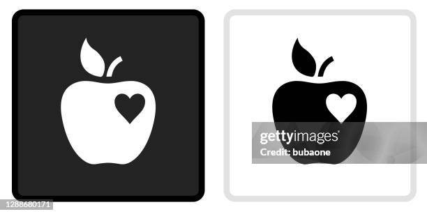 apple love icon on  black button with white rollover - apple heart stock illustrations