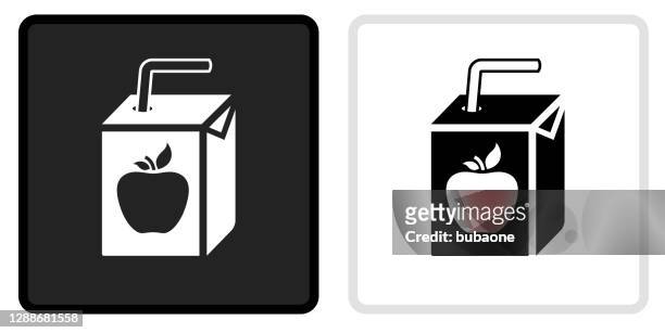 白いロー�ルオーバーの黒いボタンのアップルジュースボックスアイコン - ジュースパック点のイラスト素材／クリップアート素材／マンガ素材／アイコン素材