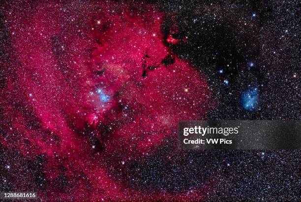 This is the nebula rich region in the constellation of Monoceros the Unicorn with the dark Cone Nebula and the small V-shaped and bright Hubble’s...