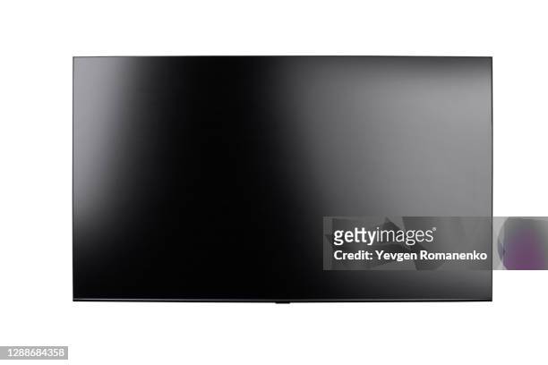 flat led tv monitor isolated on white, clipping paths - reflection photos et images de collection