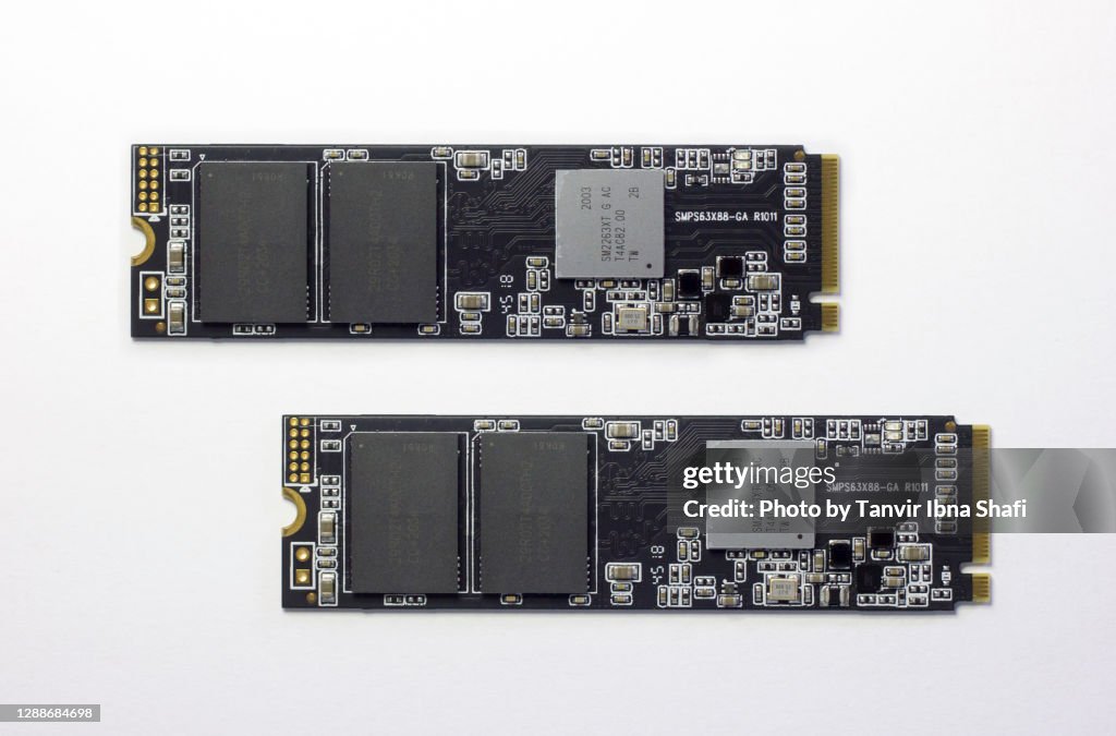NVME m.2 ssd drive laying white background